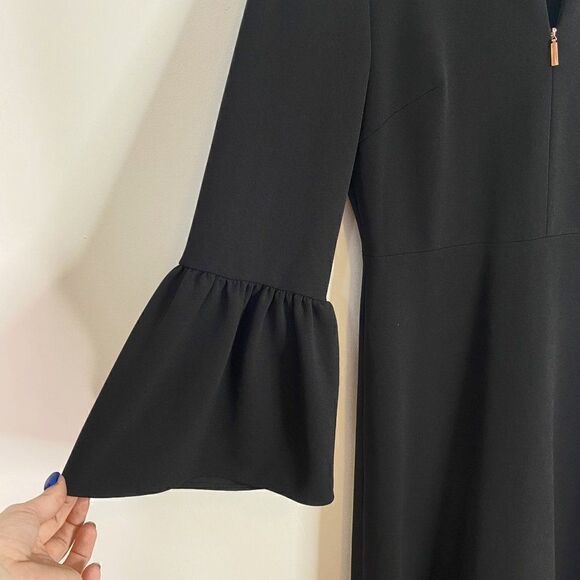 Tibi Black Zip Neckline Midi Dress with Bell Sleeves - Picture 3 of 6